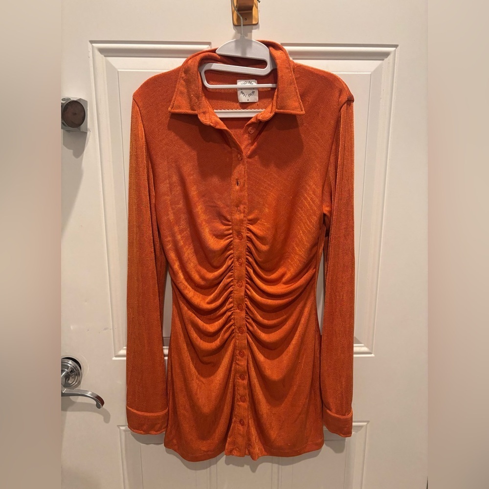 With Jean “Andy dress” Ruched Long Sleeve Button Down small - Picture 3 of 4